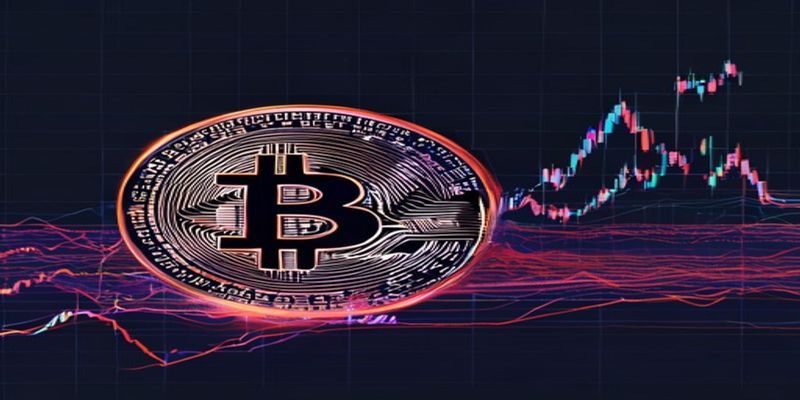 Bitcoin futures chart with horizontal support and resistance lines and open interest overlay